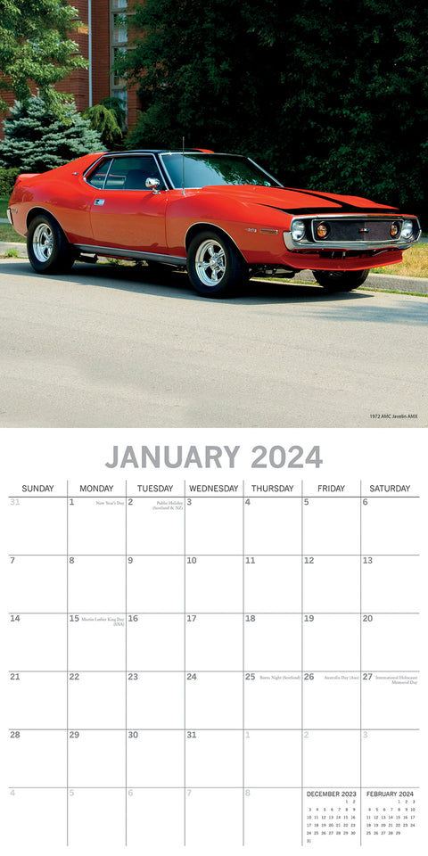 American Muscle Cars - 2024 Square Wall Calendar 16 Months Planner New Year Gift