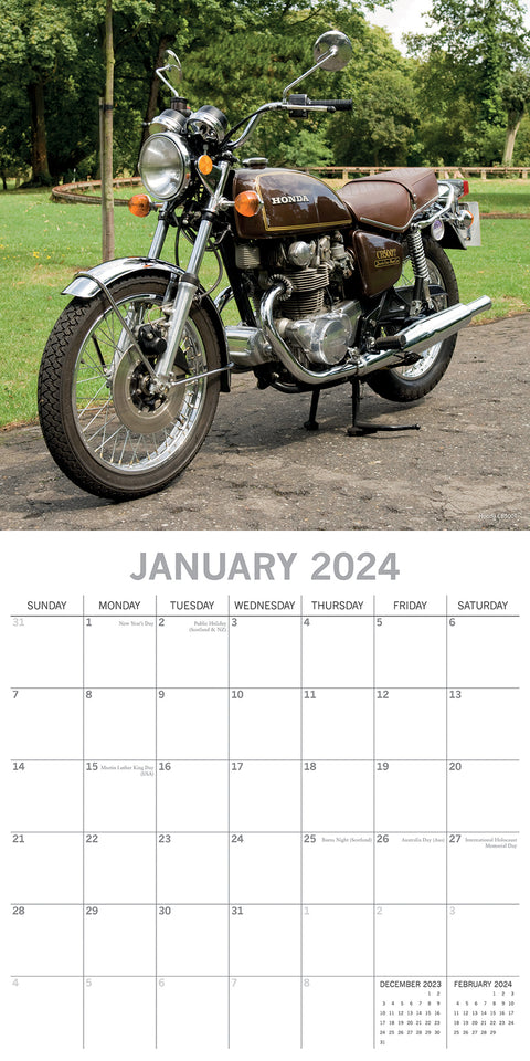 Retro Motorbikes - 2024 Square Wall Calendar 16 Months Planner New Year Gift