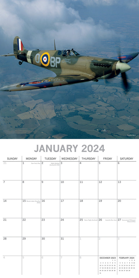 Spitfires - 2024 Square Wall Calendar 16 Months Planner Christmas New Year Gift