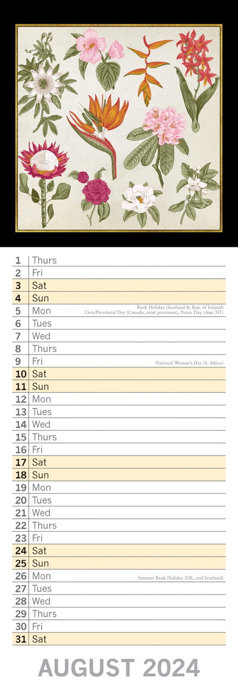 Botanicals - 2024 Slimline Slim Wall Calendar Hanging Planner New Year Gift