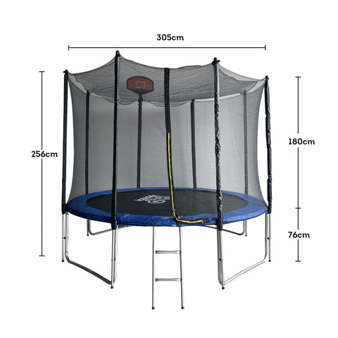 POP MASTER 10FT Flat Trampoline Basketball Hoop Ladder PE Sunshade Cover