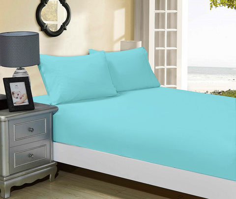 1000TC Ultra Soft Fitted Sheet & 2 Pillowcases Set - King Size Bed - Aqua