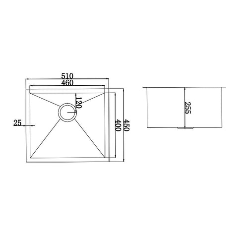 510x450mm Handmade Stainless Steel Undermount / Topmount Kitchen Laundry Sink with Waste