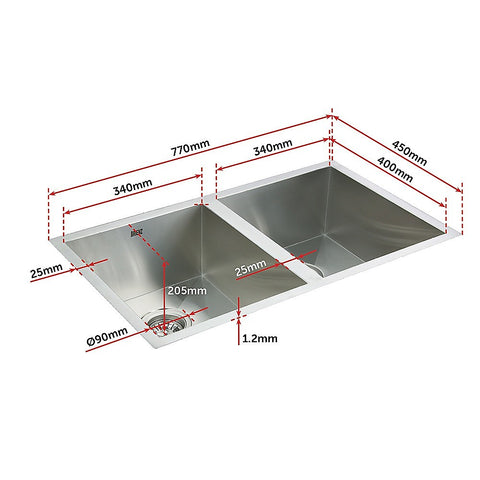 770x450mm Handmade Stainless Steel Undermount / Topmount Kitchen Sink with Waste