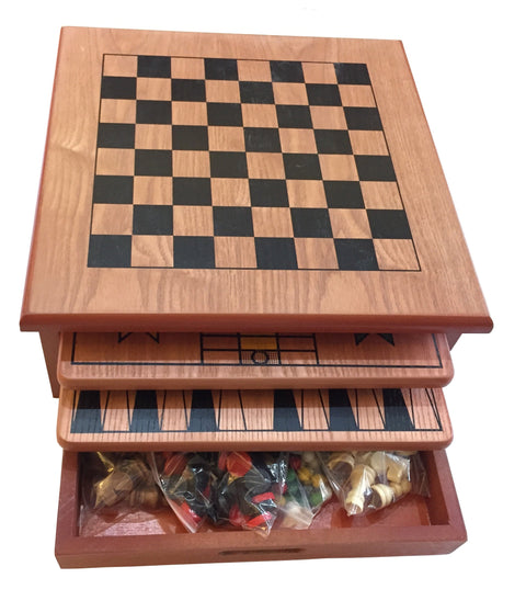 10 in 1 Wooden Chess Board Games Slide Out Best Checkers House Unit Set