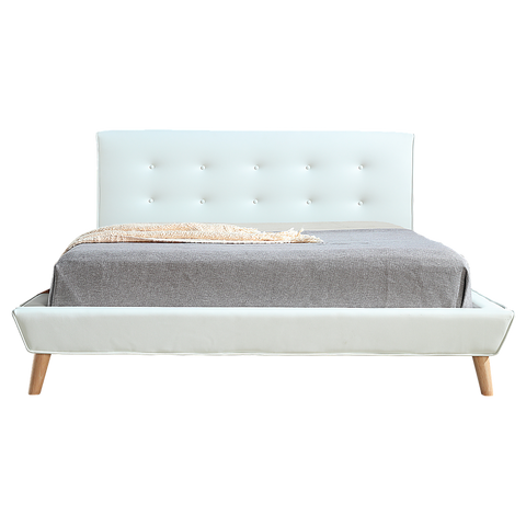 Queen PU Leather Deluxe Bed Frame White