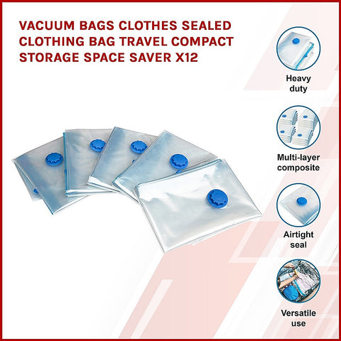 Vacuum Bags Clothes Sealed Clothing Bag Travel Compact Storage Space Saver x 12