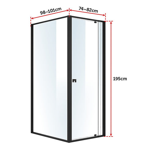 Semi Frameless Shower Screen (74~82)x 195cm & (98~101)x 195cm Side AS/NZS Glass
