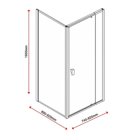 Semi Frameless Shower Screen (74~82)x 195cm & (89~92)x 195cm Side AS/NZS Glass