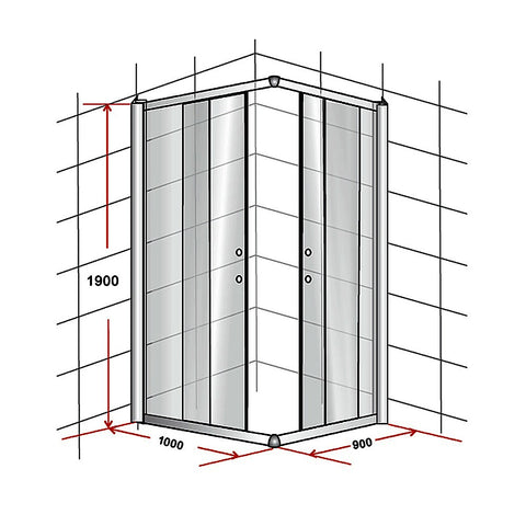 1000 x 900mm Sliding Door Nano Safety Glass Shower Screen By Della Francesca