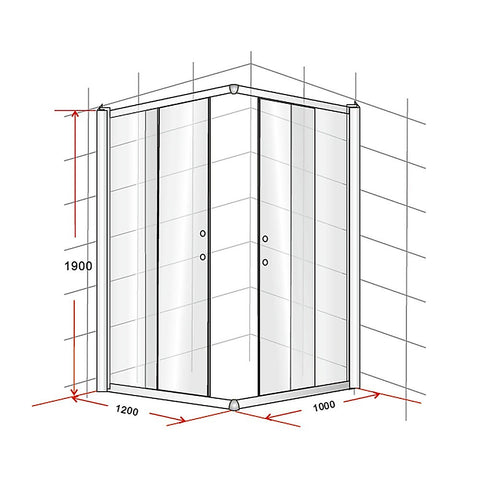 1200 x 1000mm Sliding Door Nano Safety Glass Shower Screen By Della Francesca