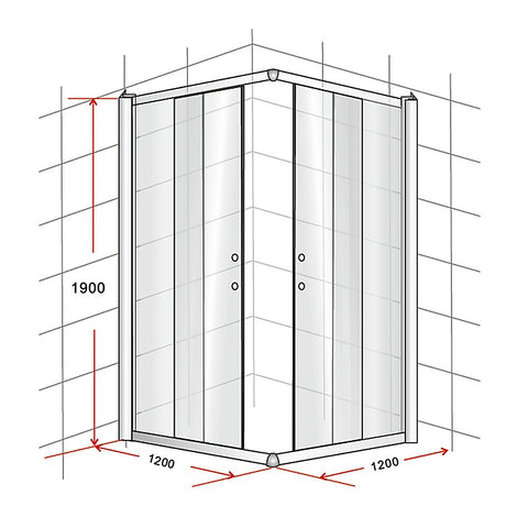 1200 x 1200mm Sliding Door Nano Safety Glass Shower Screen By Della Francesca