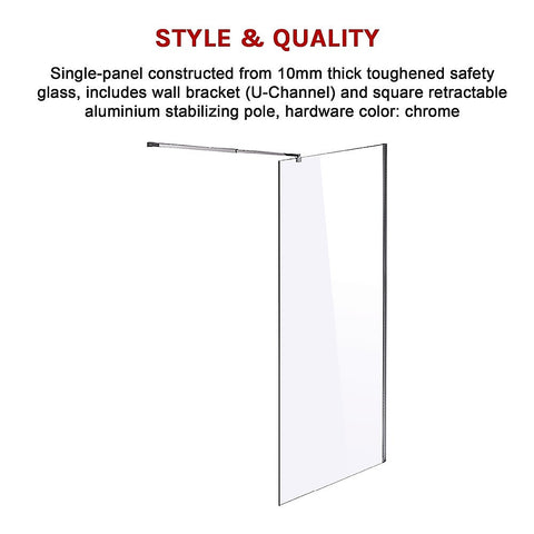 1200 x 2100mm Frameless 10mm Safety Glass Shower Screen