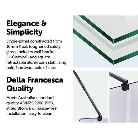 1200 x 2000mm Frameless 10mm Safety Glass Shower Screen