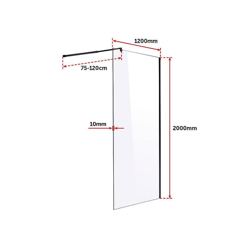 1200 x 2000mm Frameless 10mm Safety Glass Shower Screen