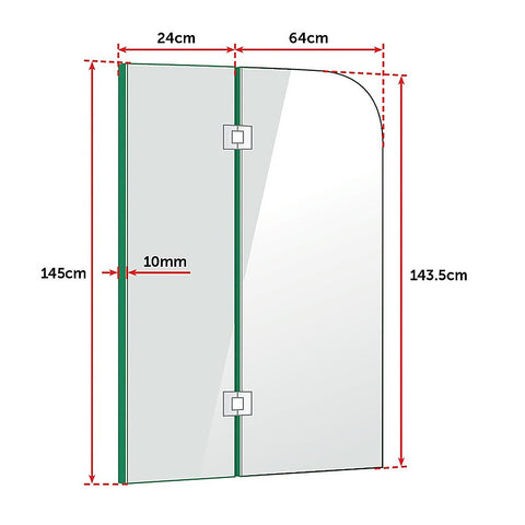 900 x 1450mm Frameless Bath Panel 10mm Glass Shower Screen By Della Francesca