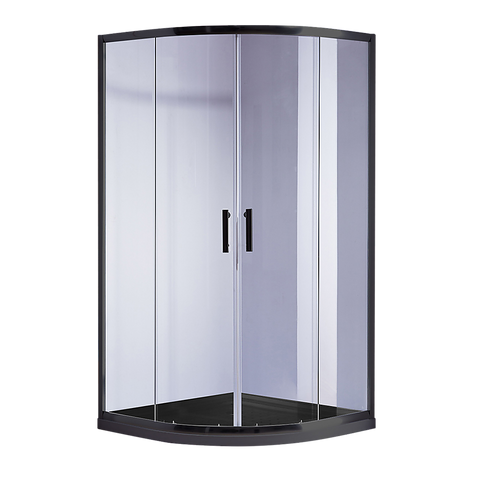 100 x 100cm Rounded Sliding 6mm Curved Shower Screen with Base in Black