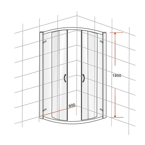90 x 90cm Chrome Rounded Sliding 6mm Curved Shower Screen with Black Base