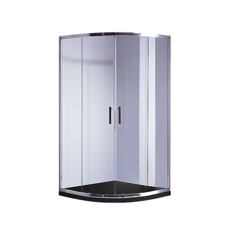 90 x 90cm Chrome Rounded Sliding 6mm Curved Shower Screen with Black Base