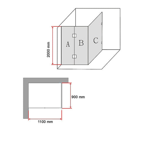 1100 x 900mm Frameless 10mm Glass Shower Screen By Della Francesca
