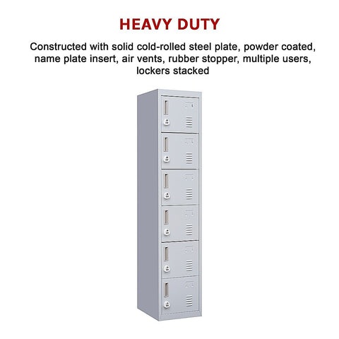6-Door Locker for Office Gym Shed School Home Storage