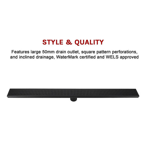900mm Bathroom Shower Black Grate Drain w/Centre outlet Floor Waste Square Pattern