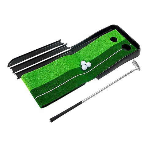 Indoor Practice Putting Green 2.5m Mat Inclined Ball Return Fake Grass 2 Holes