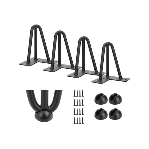Set of 4 Industrial 3-Rod Retro Hairpin Table Legs 12mm Steel Bench Desk - 11cm Black