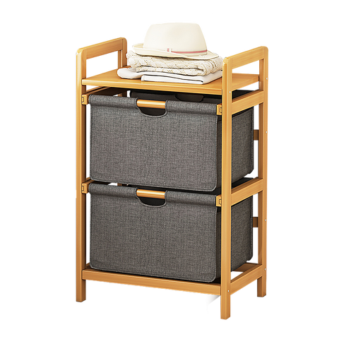 Bamboo Shelf with Storage Hamper - Wooden Bamboo Removable Bags