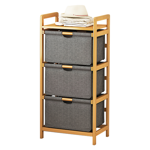 Bamboo Shelf with Storage Hamper - Wooden Bamboo Removable Bags