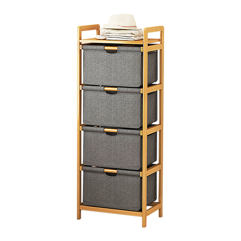 Bamboo Shelf with Storage Hamper - Wooden Bamboo Removable Bags