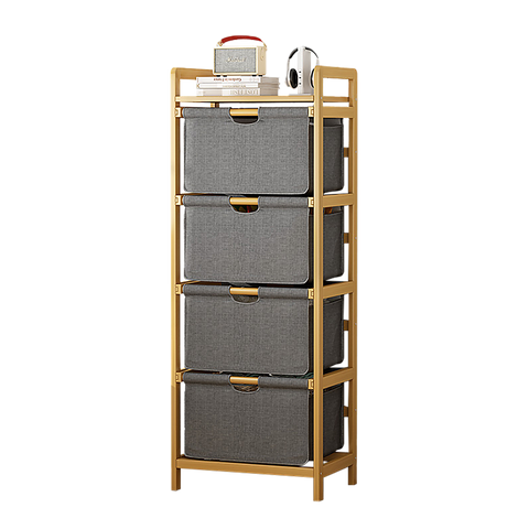 Bamboo Shelf with Storage Hamper - Wooden Bamboo Removable Bags