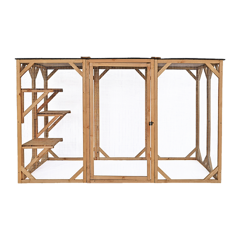 180cm Large Cat Enclosure Wooden Outdoor Cage with 3 Platforms
