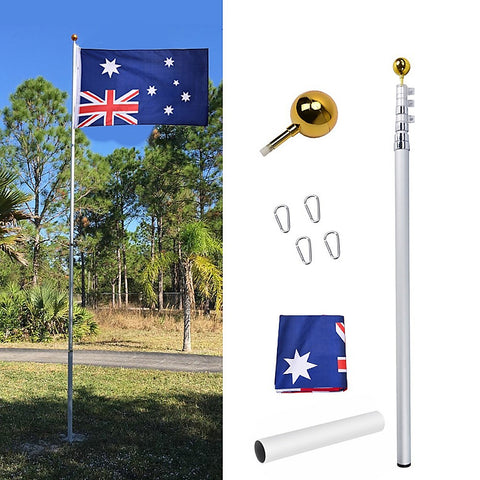 9.1m Flag Pole Kit Telescopic Heavy Duty 16 Gauge Aluminium with Flag