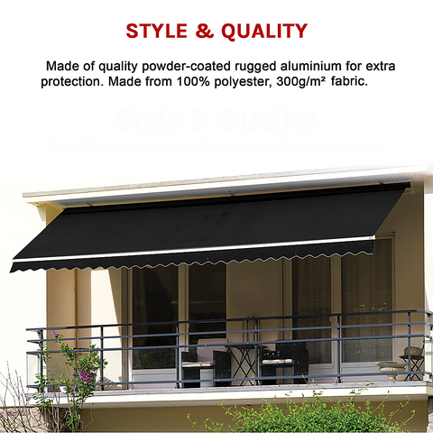 Outdoor Folding Arm Awning Retractable Sunshade Canopy Black 3.0m x 2.5m