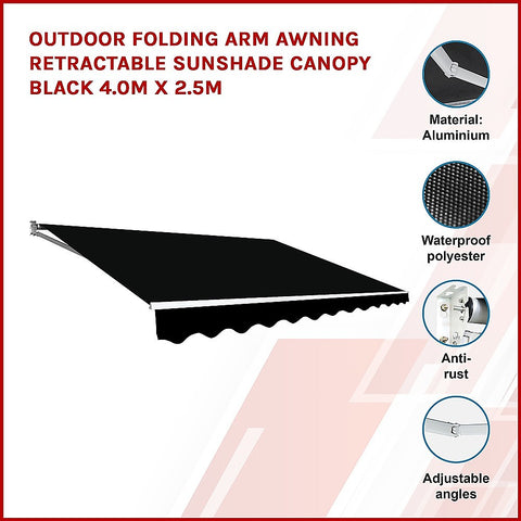 Outdoor Folding Arm Awning Retractable Sunshade Canopy Black 4.0m x 2.5m