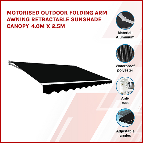 Motorised Outdoor Folding Arm Awning Retractable Sunshade Canopy Black 4.0m x 2.5m