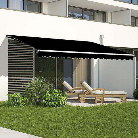 Motorised Outdoor Folding Arm Awning Retractable Sunshade Canopy Black 5.0m x 3.0m