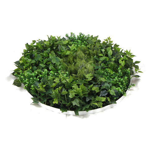 Slimline Artificial Green Wall Disc Art 80cm Mixed Green Fern & Ivy (White)