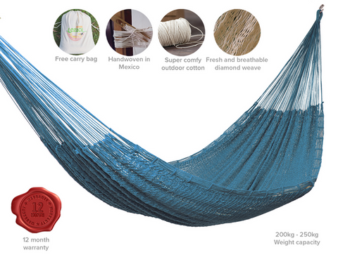 Mayan Legacy King Size Outdoor Cotton Mexican Hammock in Bondi  Colour