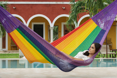 King Mayan Legacy Cotton Mexican Hammock in Rainbow colour
