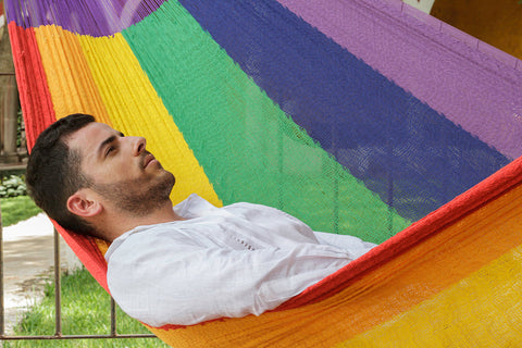 King Mayan Legacy Cotton Mexican Hammock in Rainbow colour