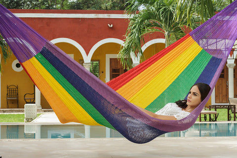 King Mayan Legacy Cotton Mexican Hammock in Rainbow colour