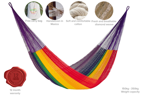 King Mayan Legacy Cotton Mexican Hammock in Rainbow colour