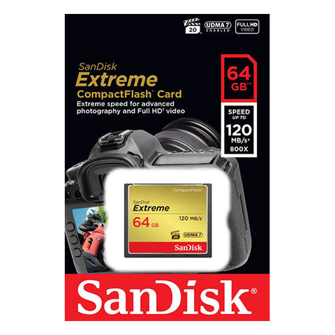 SanDisk 64GB Extreme CompactFlash Card with (write) 85MB/s and (Read)120MB/s