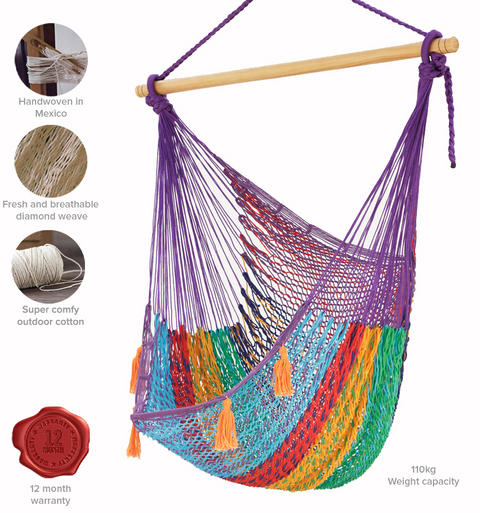 Mayan Legacy Extra Large Outdoor Cotton Mexican Hammock Chair in Colorina Colour