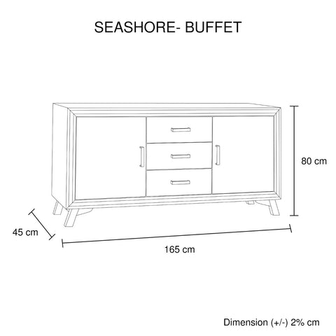 Buffet Sideboard in Silver Brush Colour with Solid Acacia & Veneer Wooden Frame Storage Cabinet with Drawers