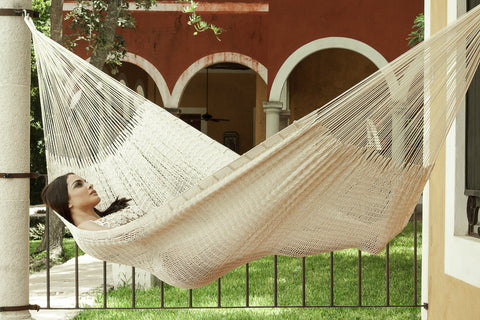 Jumbo Size Outoor Cotton Mayan Legacy Mexican Hammock in  Cream