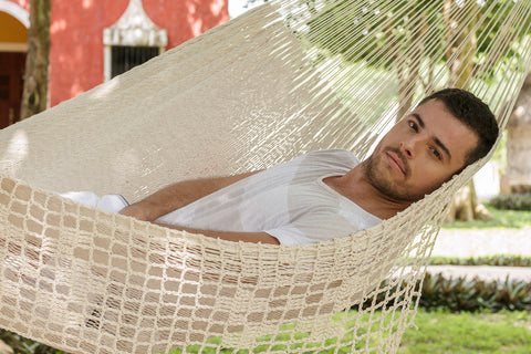 Mayan Legacy King Size Deluxe Outdoor Cotton Mexican Hammock in Cream Colour